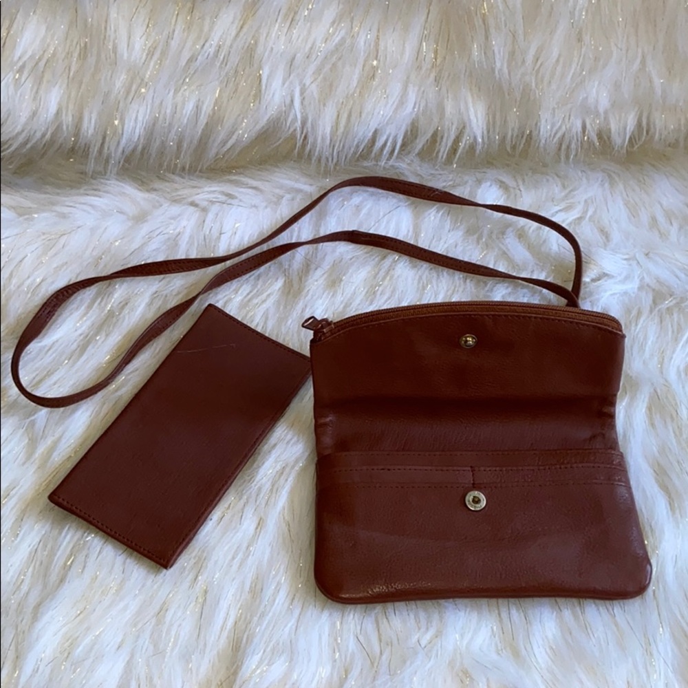 Brown clutch purse with matching checkbook holder